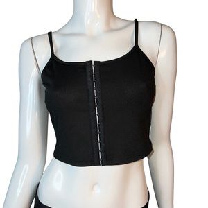 🤑 5/$25 SHEIN Spaghetti Strap Clip Closure Ribbed Black Crop Top